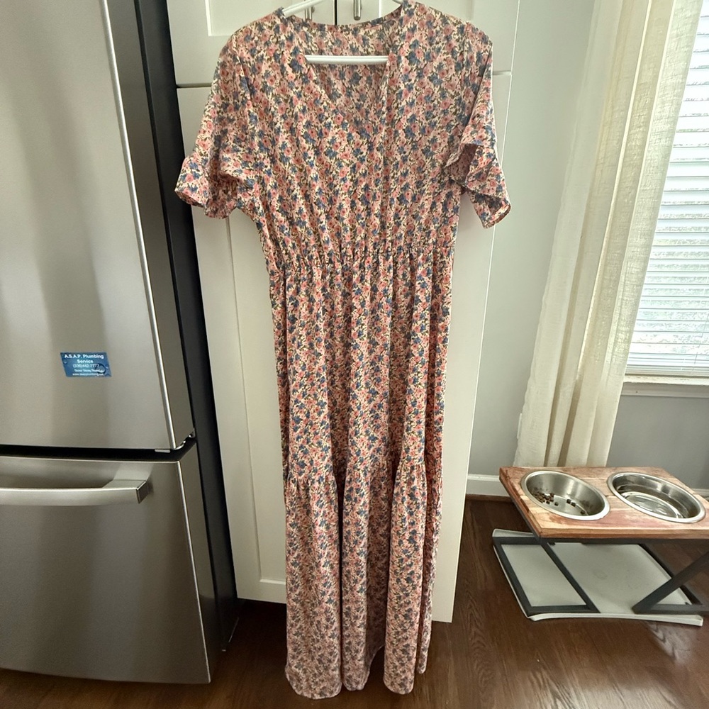 SHEIN Pink Smocked Tiered Maxi Sundress
